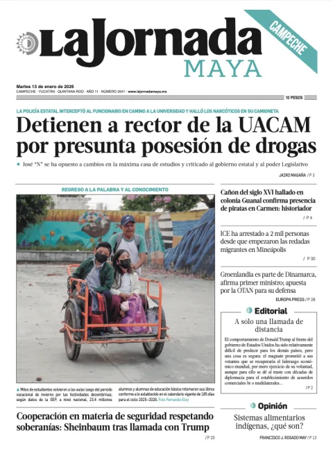 Portada de La Jornada Maya Campeche del martes, 13 de enero de 2026