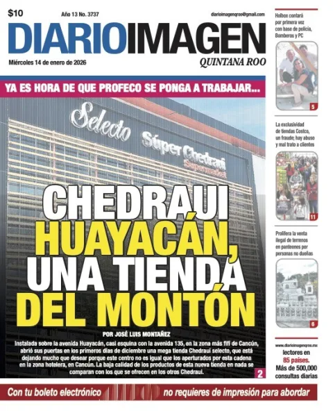 Portada de Diario Imagen Quintana Roo del miércoles, 14 de enero de 2026