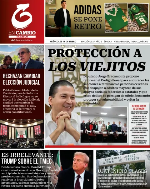 Portada de En Cambio - Tabasco (portada) del miércoles, 14 de enero de 2026