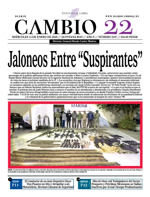 Portada de Diario Cambio 22 (contraportada) del miércoles, 14 de enero de 2026