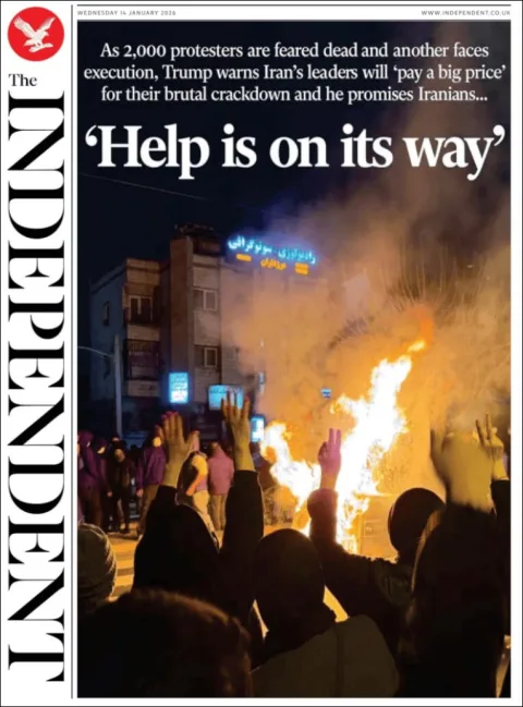 Portada de The Independent del miércoles, 14 de enero de 2026