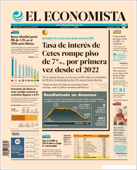 Portada de El Economista del miércoles, 14 de enero de 2026