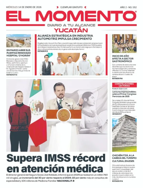 Portada de El Momento Yucatan del miércoles, 14 de enero de 2026