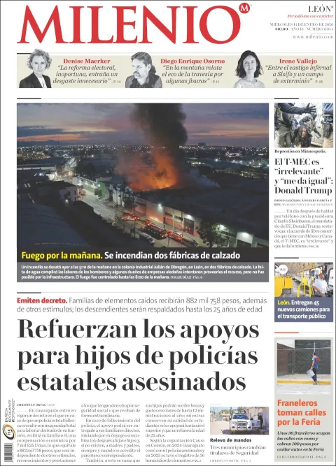 Portada de Milenio Leon del miércoles, 14 de enero de 2026