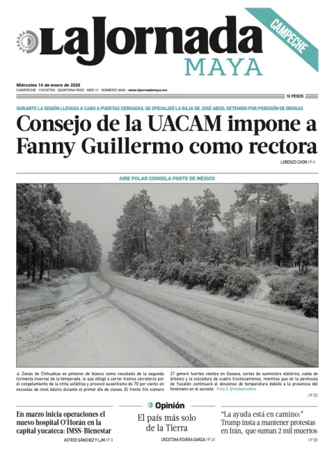 Portada de La Jornada Maya Campeche del miércoles, 14 de enero de 2026