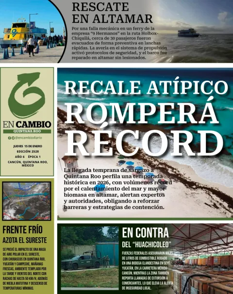 Portada de En Cambio - Quintana Roo (contraportada) del jueves, 15 de enero de 2026