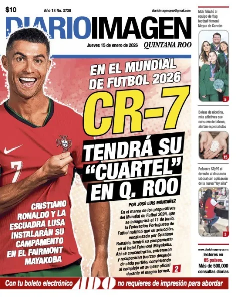 Portada de Diario Imagen Quintana Roo del jueves, 15 de enero de 2026