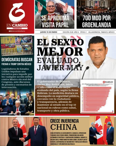 Portada de En Cambio - Tabasco (portada) del jueves, 15 de enero de 2026