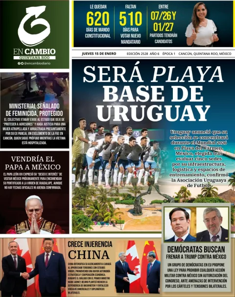 Portada de En Cambio - Quintana Roo (portada) del jueves, 15 de enero de 2026