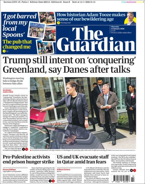 Portada de The Guardian (reino Unido) del jueves, 15 de enero de 2026