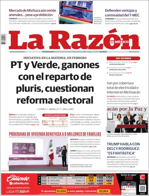 Portada de La Razon del jueves, 15 de enero de 2026