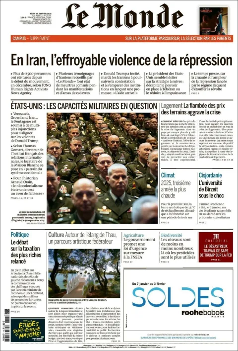 Portada de Le Monde del jueves, 15 de enero de 2026