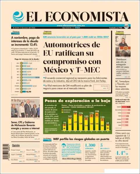 Portada de El Economista del jueves, 15 de enero de 2026