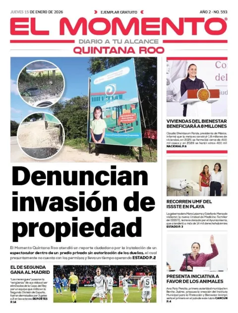 Portada de El Momento Quintana Roo del jueves, 15 de enero de 2026