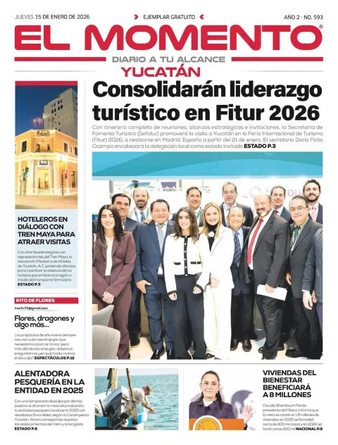 Portada de El Momento Yucatan del jueves, 15 de enero de 2026