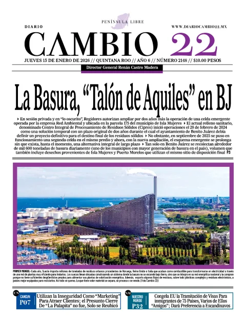 Portada de Diario Cambio 22 (portada) del jueves, 15 de enero de 2026