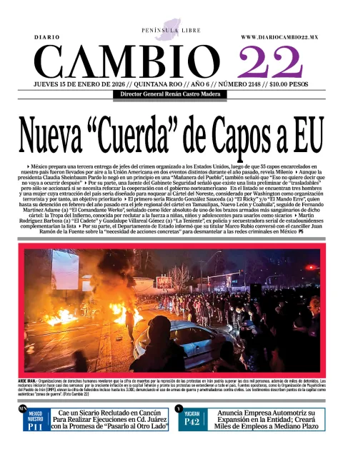 Portada de Diario Cambio 22 (contraportada) del jueves, 15 de enero de 2026
