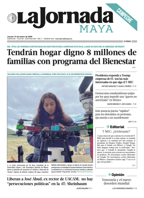 Portada de La Jornada Maya Campeche del jueves, 15 de enero de 2026