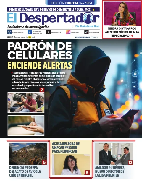 Portada de El Despertador de Quintana Roo del viernes, 16 de enero de 2026