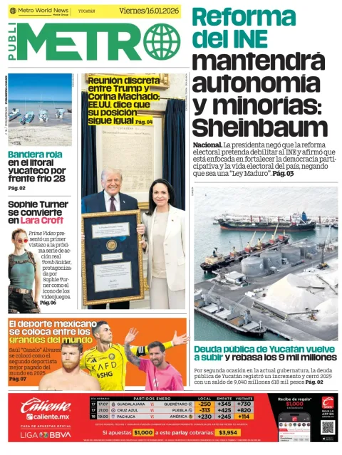 Portada de Publimetro Merida del viernes, 16 de enero de 2026
