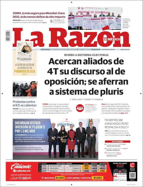 Portada de La Razon del viernes, 16 de enero de 2026