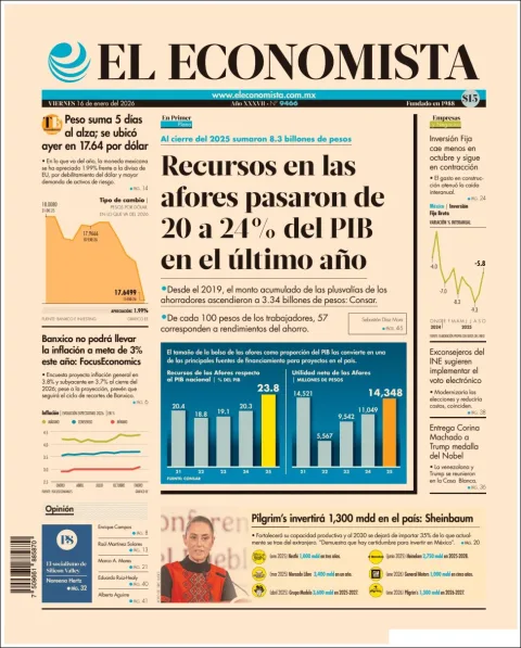 Portada de El Economista del viernes, 16 de enero de 2026