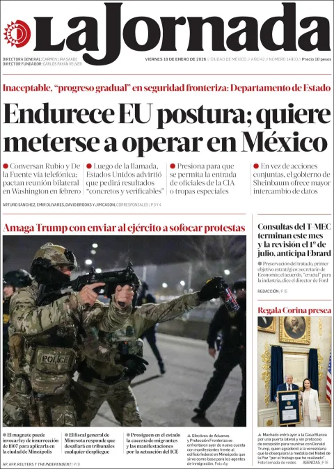 Portada de La Jornada del viernes, 16 de enero de 2026
