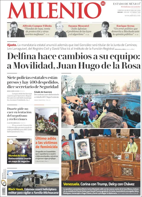 Portada de Milenio Edo de Mexico del viernes, 16 de enero de 2026
