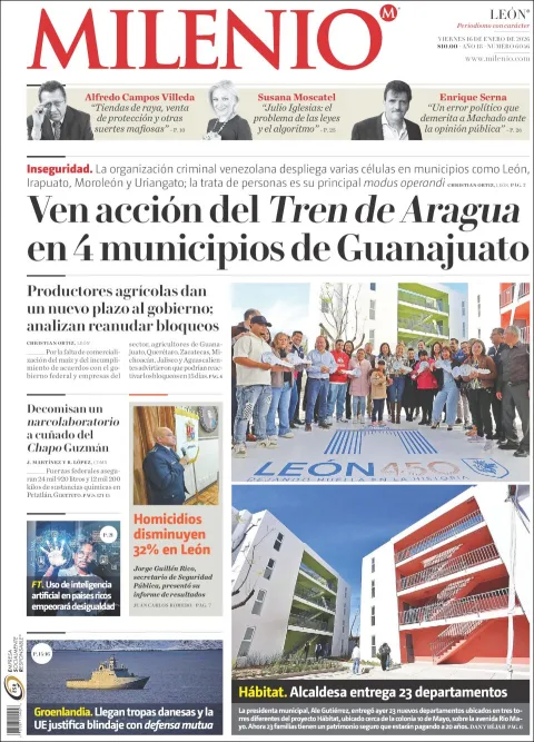Portada de Milenio Leon del viernes, 16 de enero de 2026