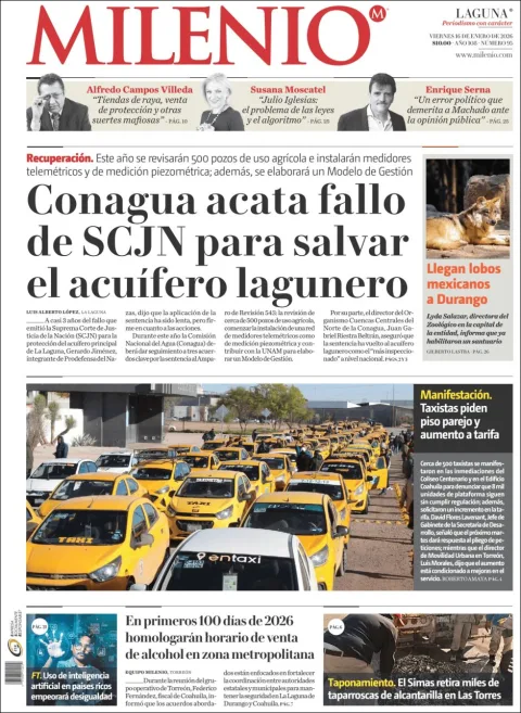 Portada de Milenio Laguna del viernes, 16 de enero de 2026