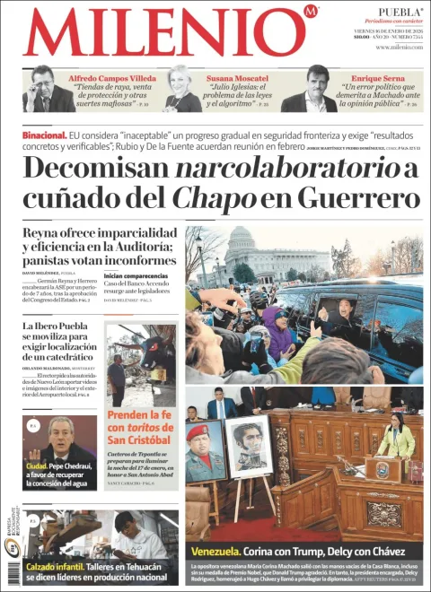 Portada de Milenio Puebla del viernes, 16 de enero de 2026