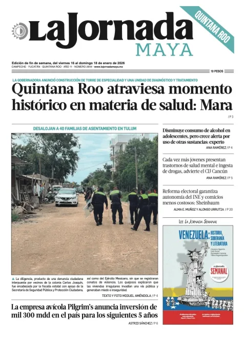 Portada de La Jornada Maya Quintana Roo del viernes, 16 de enero de 2026