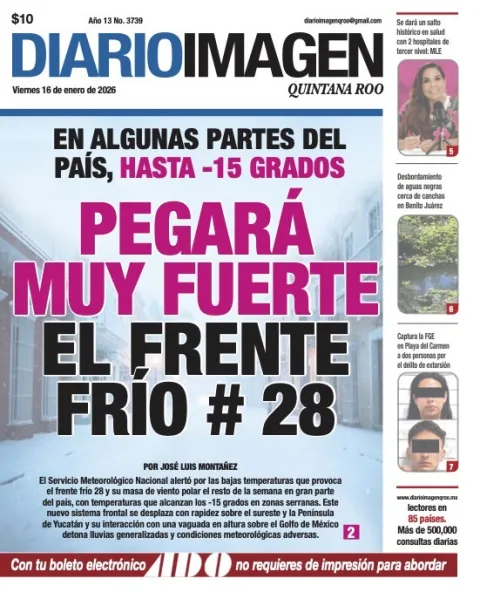 Portada de Diario Imagen Quintana Roo del viernes, 16 de enero de 2026