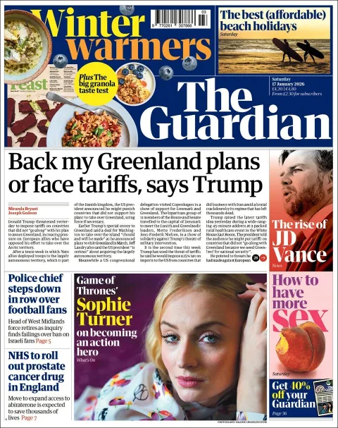 Portada de The Guardian (reino Unido) del sábado, 17 de enero de 2026