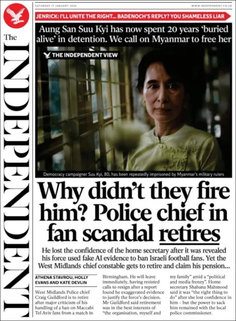 Portada de The Independent del sábado, 17 de enero de 2026
