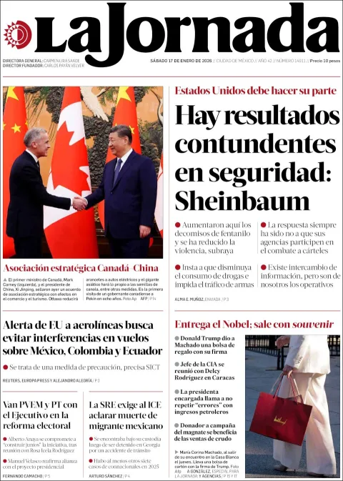 Portada de La Jornada del sábado, 17 de enero de 2026