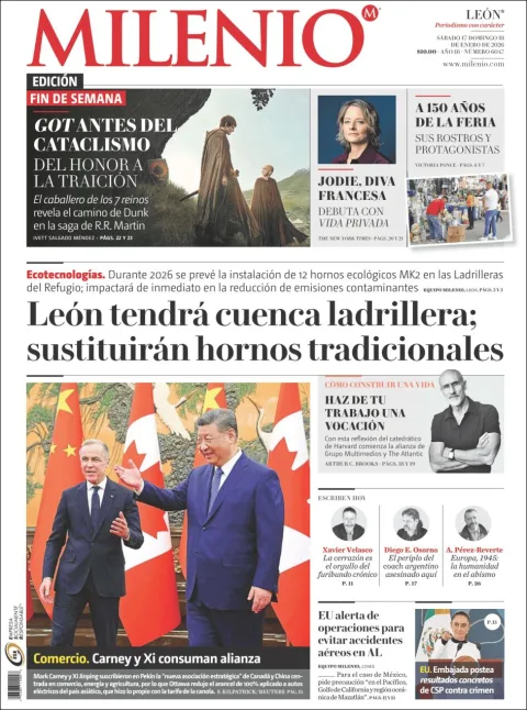 Portada de Milenio Leon del sábado, 17 de enero de 2026