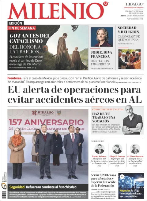 Portada de Milenio Hidalgo del sábado, 17 de enero de 2026