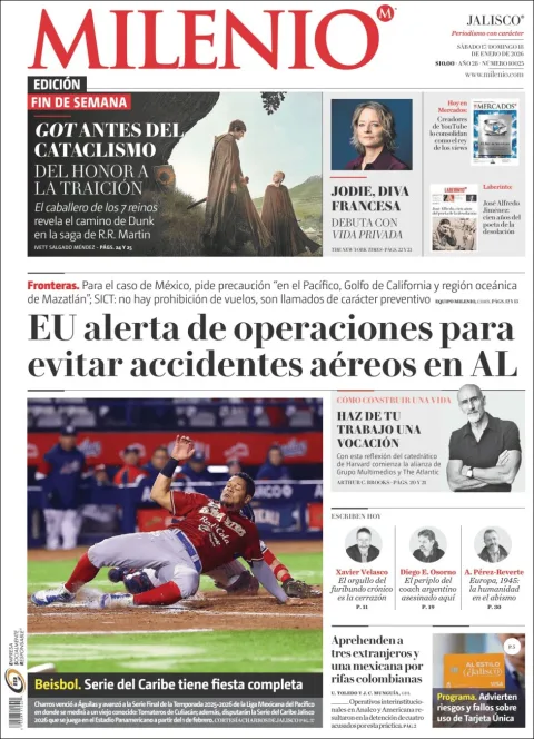 Portada de Milenio Jalisco del sábado, 17 de enero de 2026