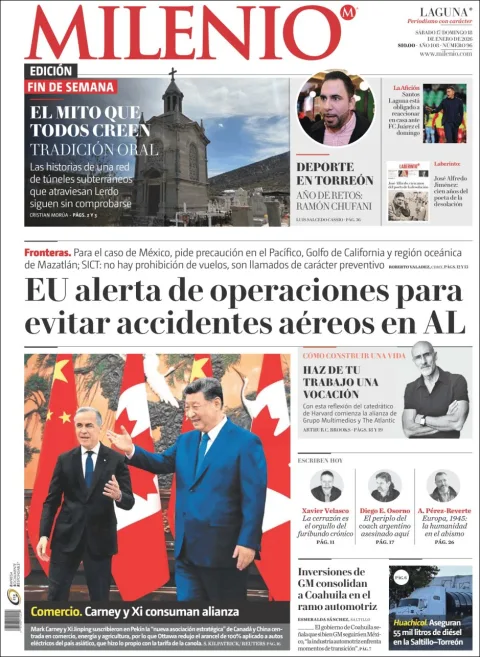 Portada de Milenio Laguna del sábado, 17 de enero de 2026