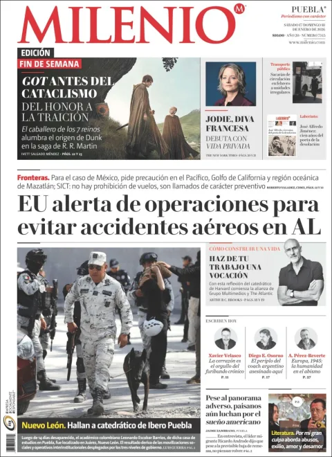 Portada de Milenio Puebla del sábado, 17 de enero de 2026