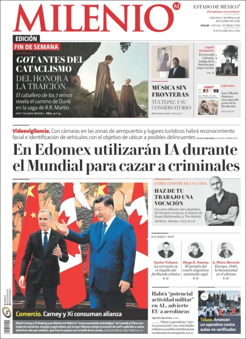 Portada de Milenio Edo de Mexico del sábado, 17 de enero de 2026