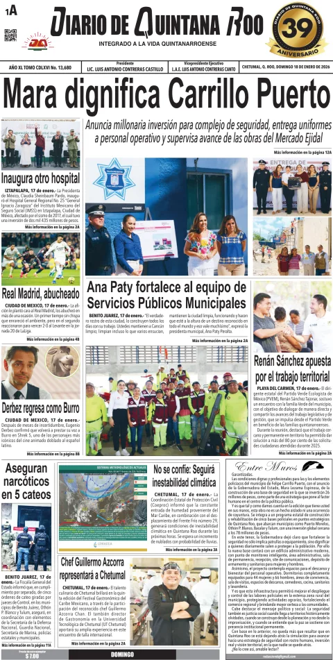 Portada de Diario de Quintana Roo (portada)