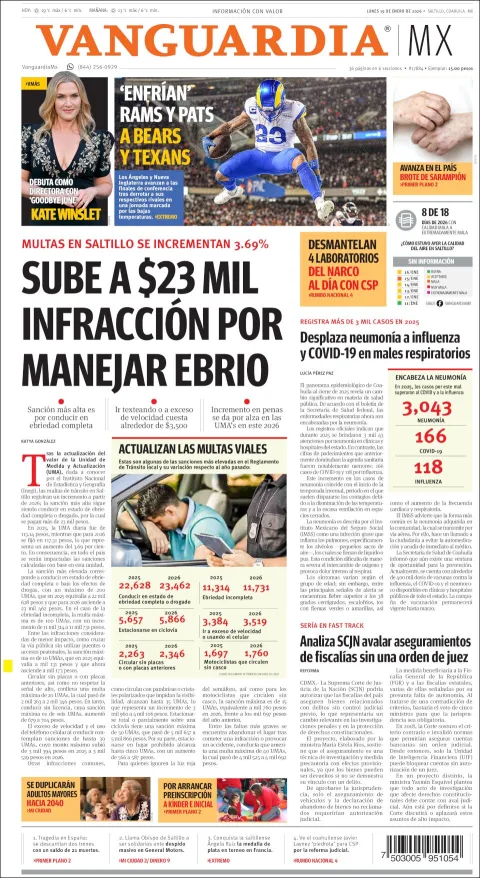 Portada de Vanguardia del lunes, 19 de enero de 2026