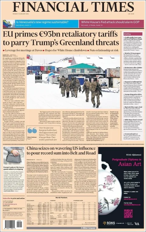 Portada de Financial Times del lunes, 19 de enero de 2026