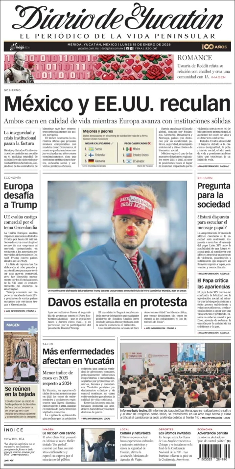 Portada de Diario de Yucatán del lunes, 19 de enero de 2026