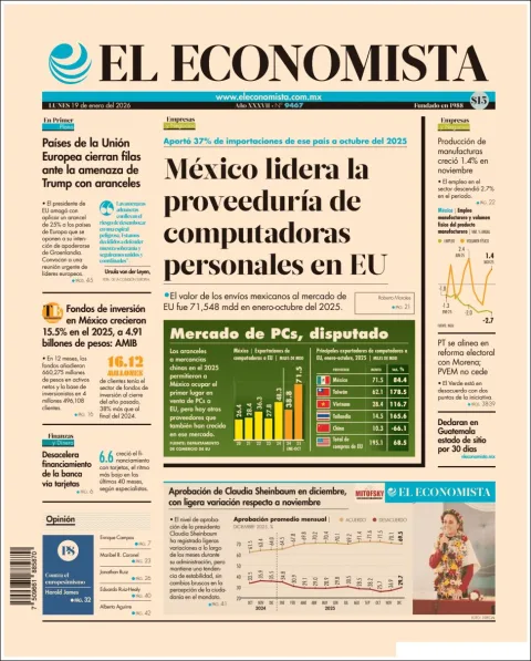 Portada de El Economista del lunes, 19 de enero de 2026