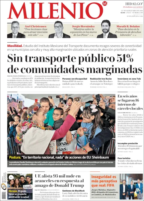 Portada de Milenio Hidalgo del lunes, 19 de enero de 2026