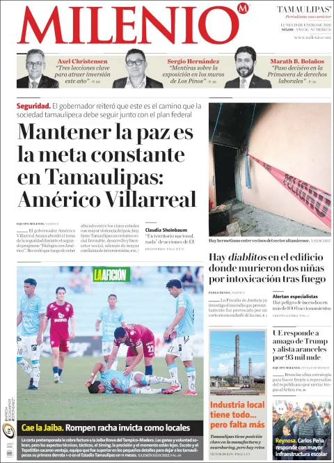 Portada de Milenio Tamaulipas del lunes, 19 de enero de 2026