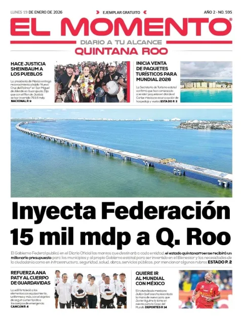 Portada de El Momento Quintana Roo del lunes, 19 de enero de 2026